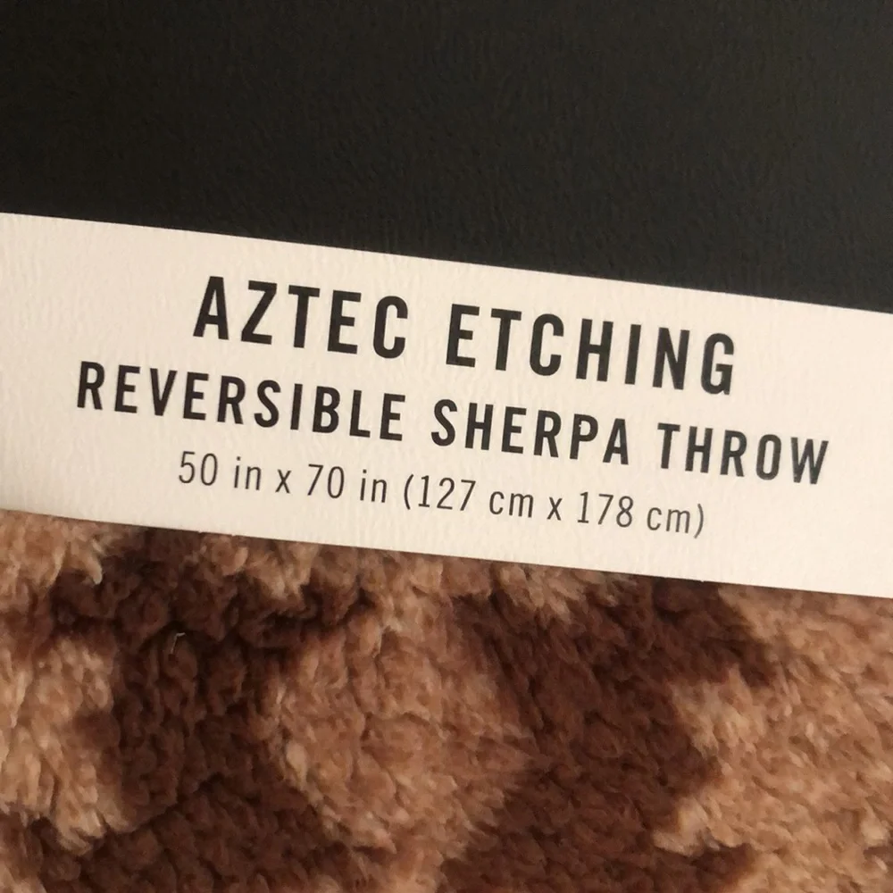 Frye Tan and Brown Geometric Sherpa Throw Blanket